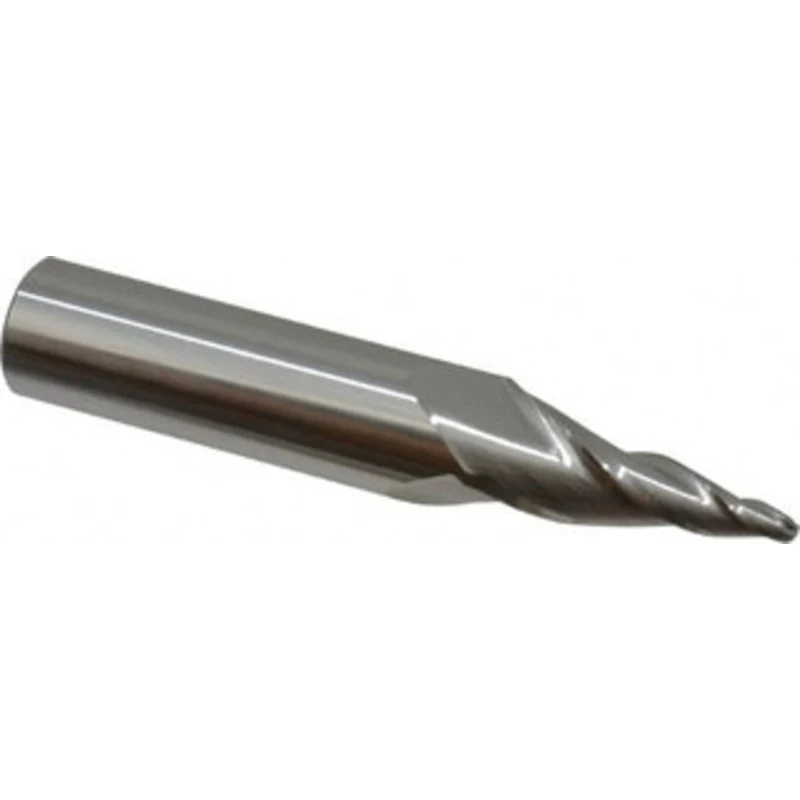 Accupro 10 per Side 1/8 Small End Diam 1-1/4 LOC 3-Flute Solid Carbide Tapered Ball End Mill Uncoated, 5/8 Shank Diam...